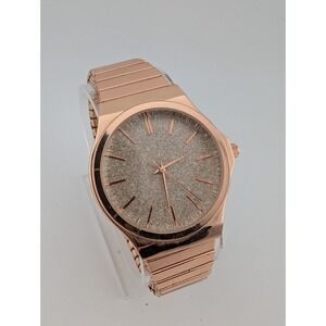 Geneva Watch Women 37mm Rose Gold Case Glitter Dial Stretch Band- New Battery